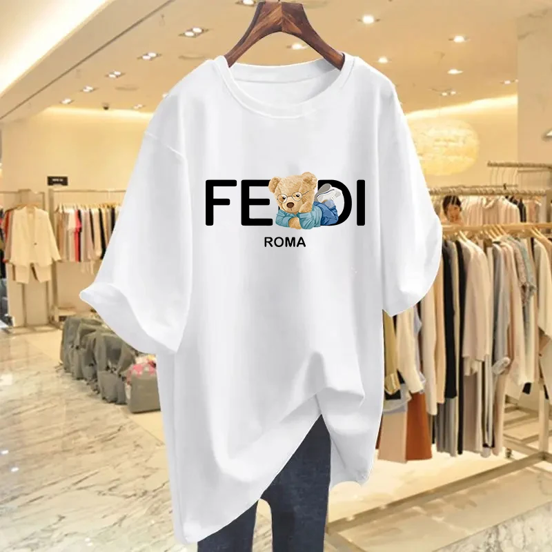 Women Cotton T-shirt Classic Style Short Sleeve Summer Breathable Soft Tee Female Fashion Letter Printed Round Neck Blouse Top