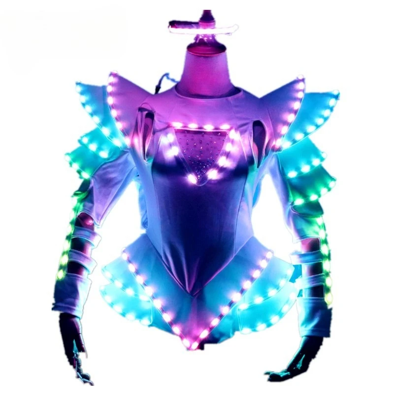

LED Growing Women Dress Nightclub Party Stage DJ Clothing Singer Glasses Costume Jumpsuit Halloween Festival Cosplay Outfit