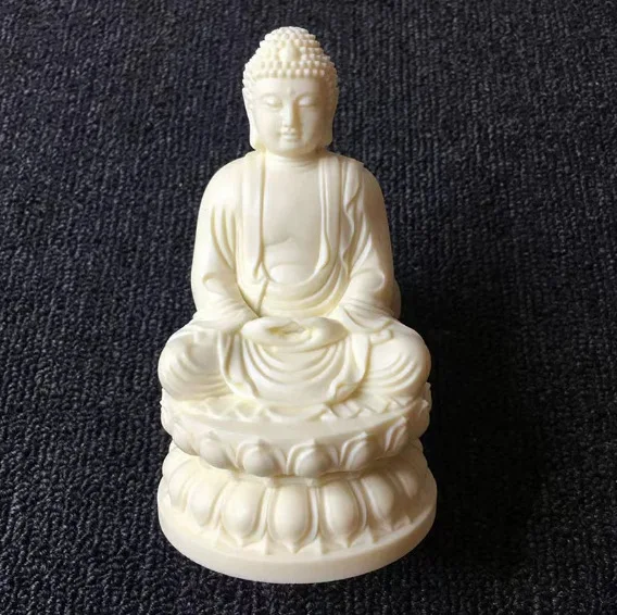 Ivory Nut Carved Sitting Lotus Buddha Figurine 13/7.8/6.8cm Car Office Desktop Craft Ornament Blessing Home Table Decor