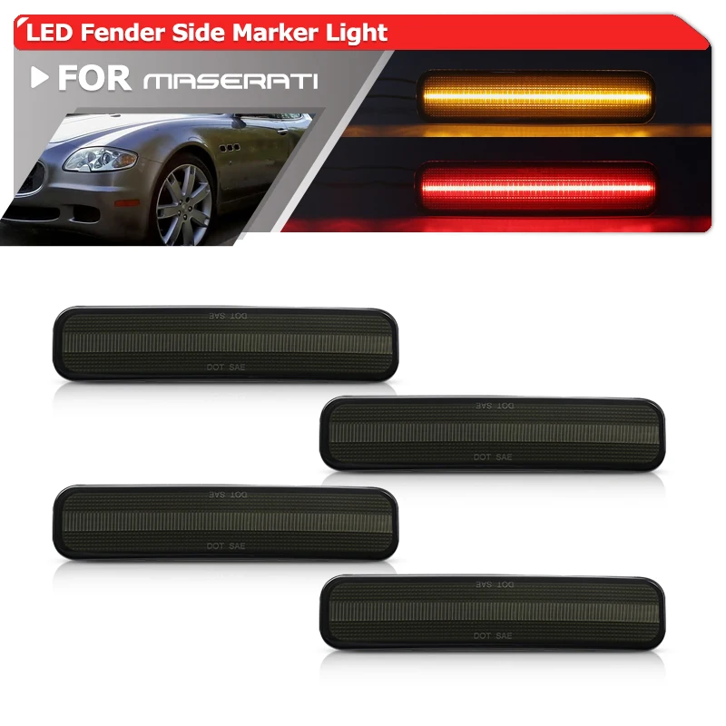 4x Euro Smoked F&R For Maserati Quattroporte 2004-2009 Led Side Marker Lights Auto Fender Flare Lamp OEM: 205329 205327