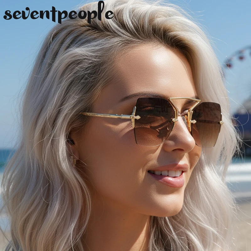 

Vintage Metal Square Rimless Sunglasses Women 2026 Luxury Brand Classic Steampunk Polygon Sun Glasses Trendy Outdoor Shades