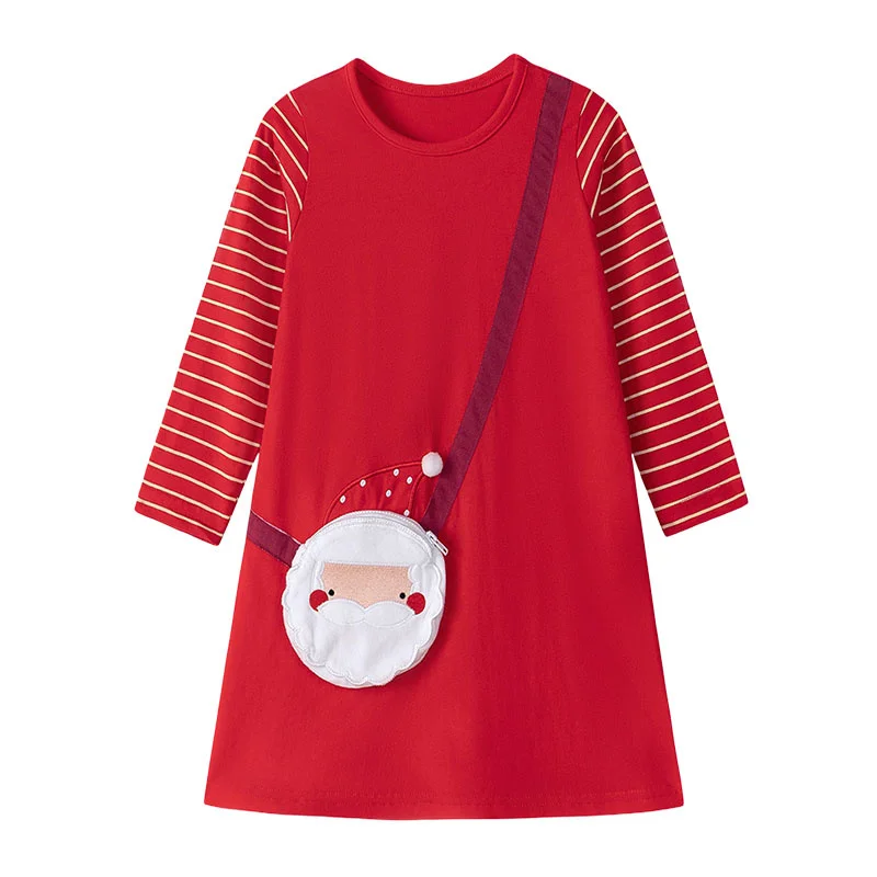 

Christmas Wear Red 2-7T Autumn Spring Girls Dresses Long Sleeve Cotton Fashion Birthday Kids Clothes O-neck Toddler Frocks