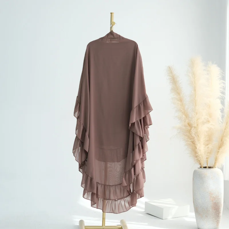 Luxury Fashion Double Layer Ruffled Large Headscarf Muslim Eid Ramadan Kebaya Kaftan Islamic Solid Color Large Hijab