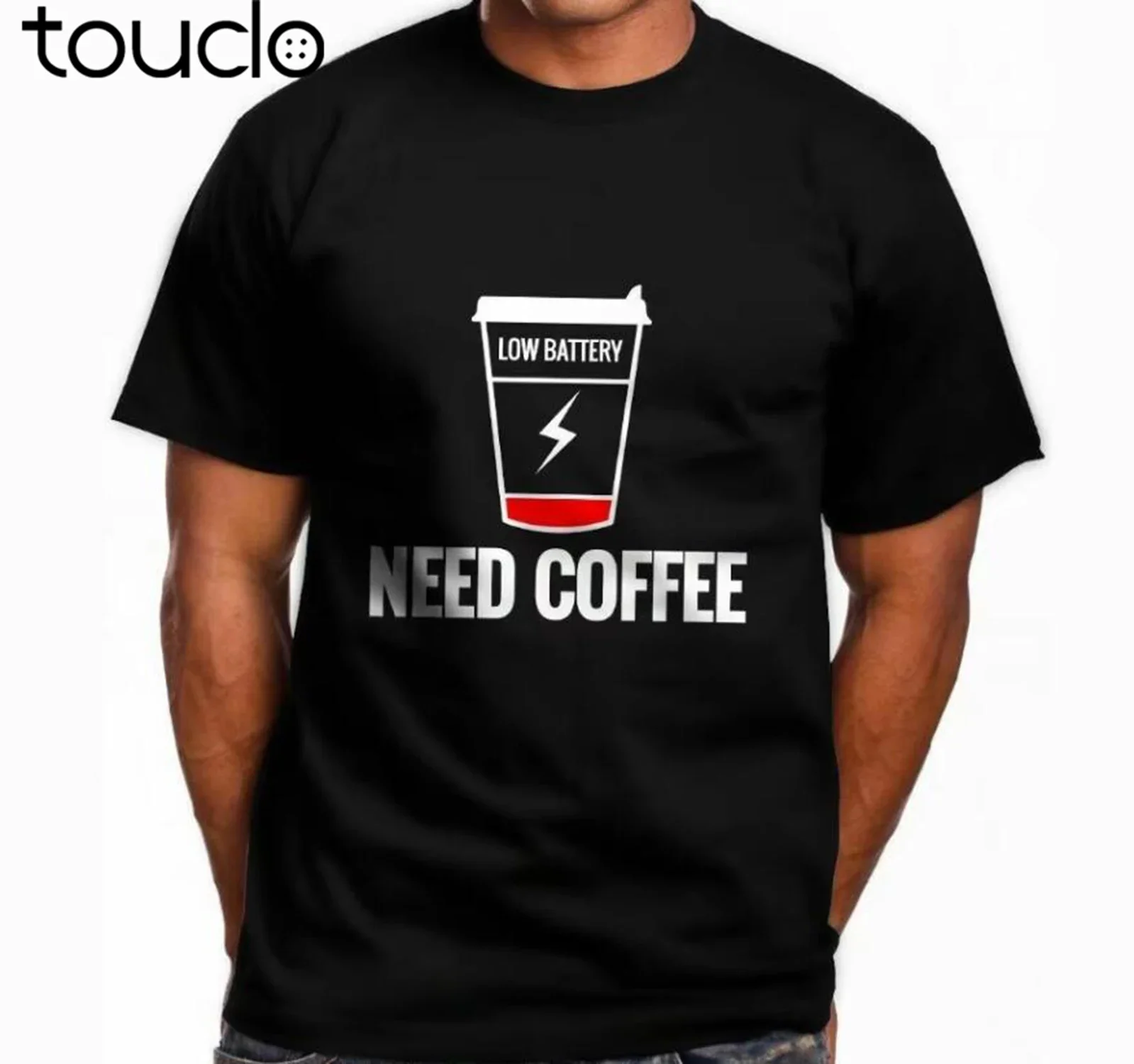 New Low Battery Need Coffee Men'S Black Fashion  Summer New Brand Cotton T-Shirt Printing Cotton T-Shirts