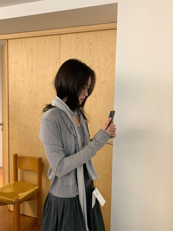 

Легкая шерстяная блузка и кардиган для комнаты с кондиционером PREON, тонкий шерстяной ремень, открытый кардиган, комплект LFM, женский жилет