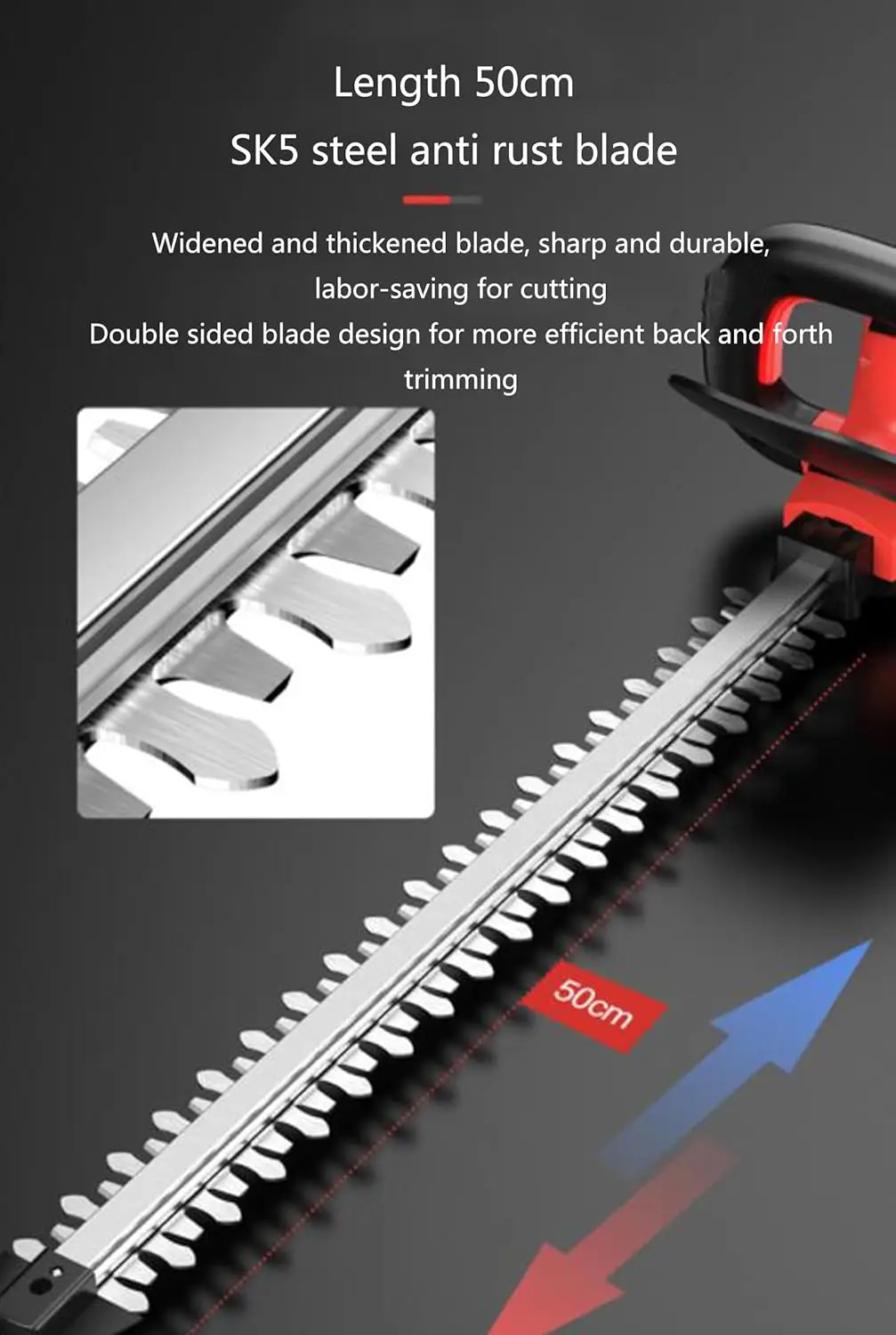 18vLithium Battery Powered Hedge Trimmer Electric Pole Garden 510mm Dual Action Blade HandHeld Cordless Electric Brush Cutter view 3
