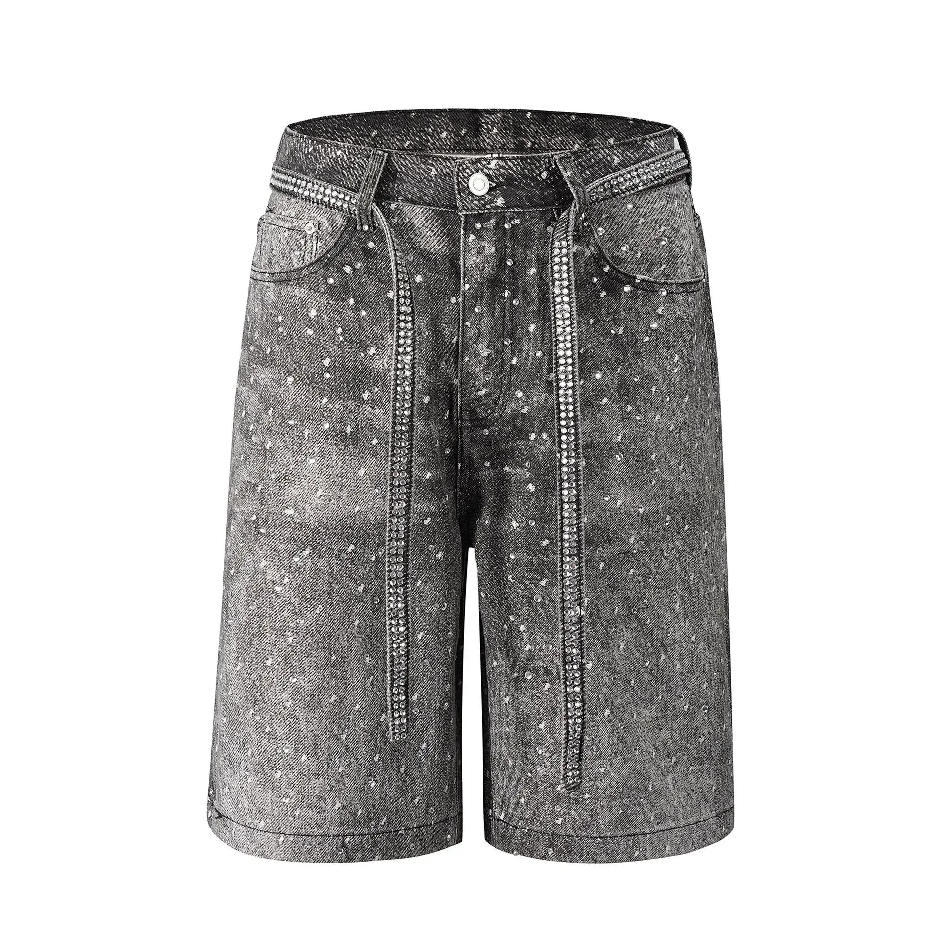 Pop ฤดูร้อนใหม่แฟชั่นผู้ชาย Casual ล้าง Vintage Splashed หมึกสีขาวตรงกางเกงยีนส์กางเกงขาสั้น Slim Denim กางเกงขาสั้นชายผู้ชาย Street