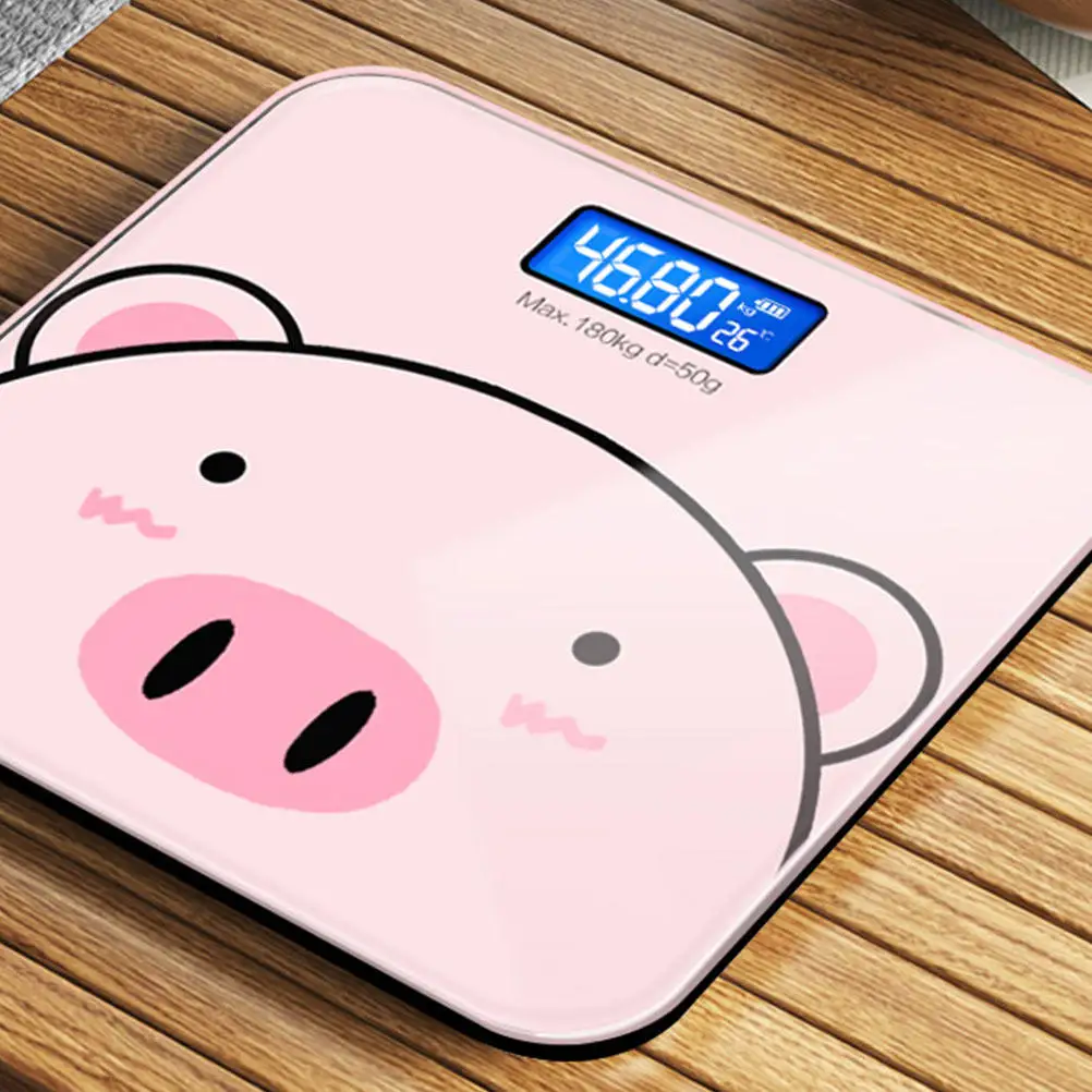 1Pcs Cartoon Body Weight Scale Home Health Electronic USB Charging Digital Tempered Glass Multi-Function Weighing Scale