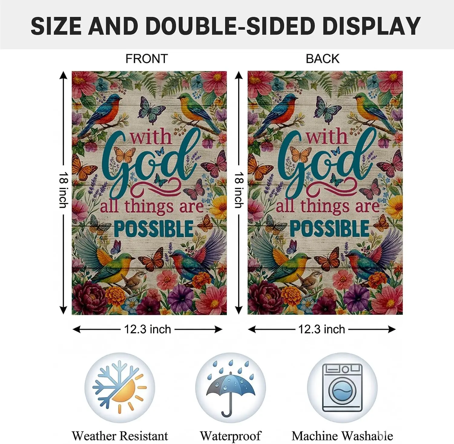 Garden Flag 12x18 Double Sided With God All Things Are Possible, Extra Thick 2-Layer Burlap Yard Flag, Inspirational Outdoor yyi