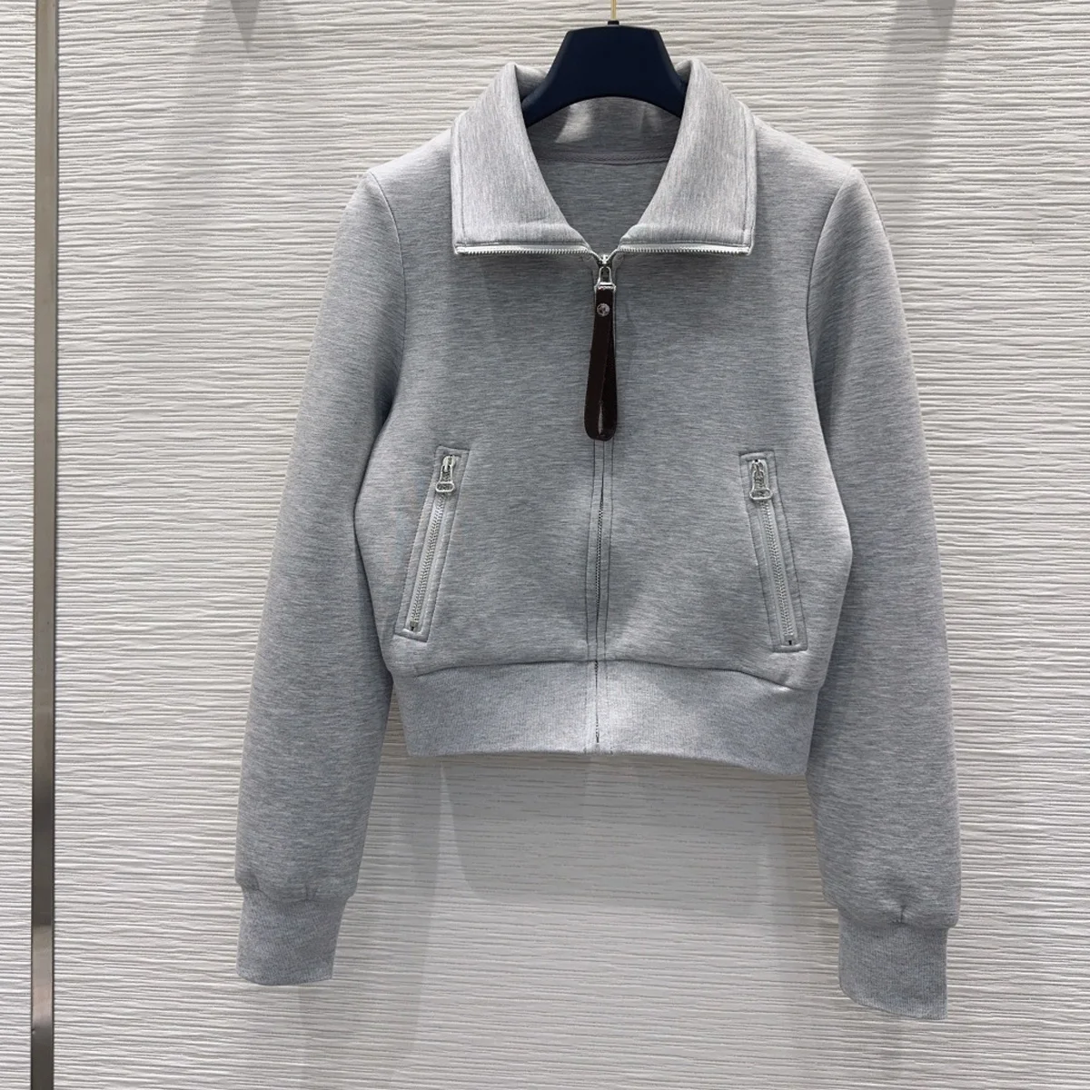 High Quality Women Lapel Zipper Cropped Top & Wide Leg Sweatpants Set, Long Sleeve Solid Color 2 Piece Outfit lyt2610759