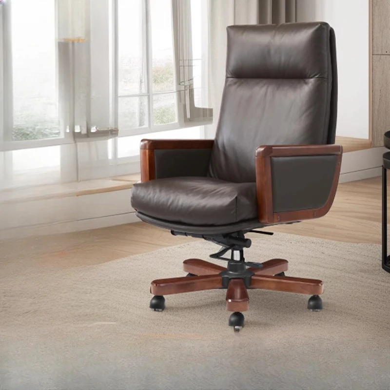 Leather Backrest Office Chairs Down Filling Relieve Fatigue Comfortable Reliable Boss Chairs High Rebound Luxury Furniture