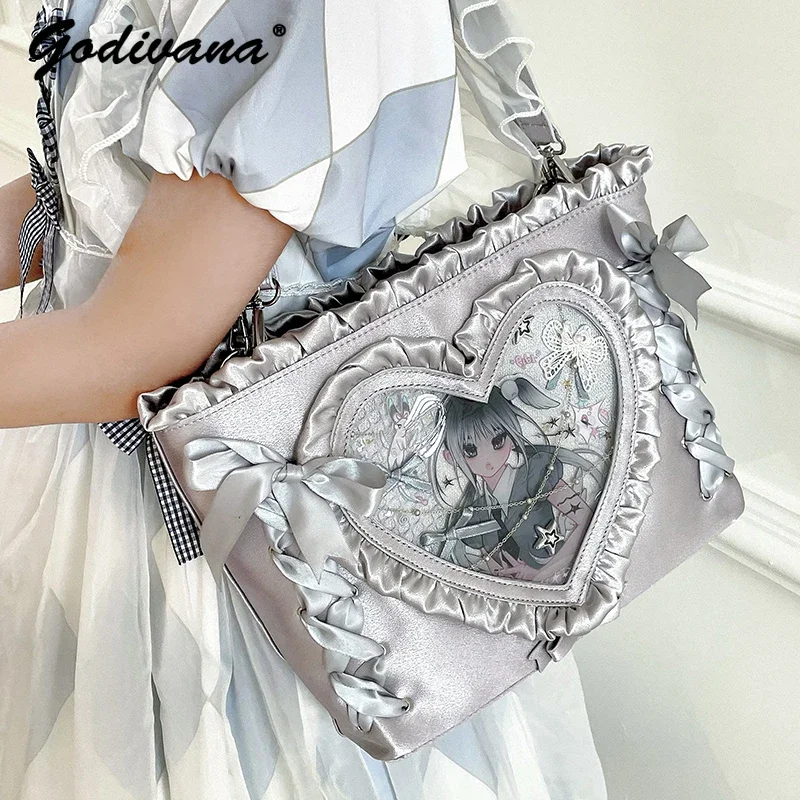 Original Romantic Itabag Girl Women's Rhombus Ribbon Large Capacity Student Shoulder Bag Elegant Female Tote Handbags