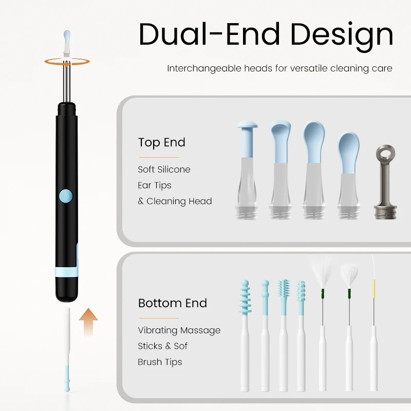 3IN1 Visual Otoscope Camera Digital Ear Cleaner with 4 Silicone Ear Tips& 3 Fluffy Massage stick Ear Wax LEDs For stuffy ears
