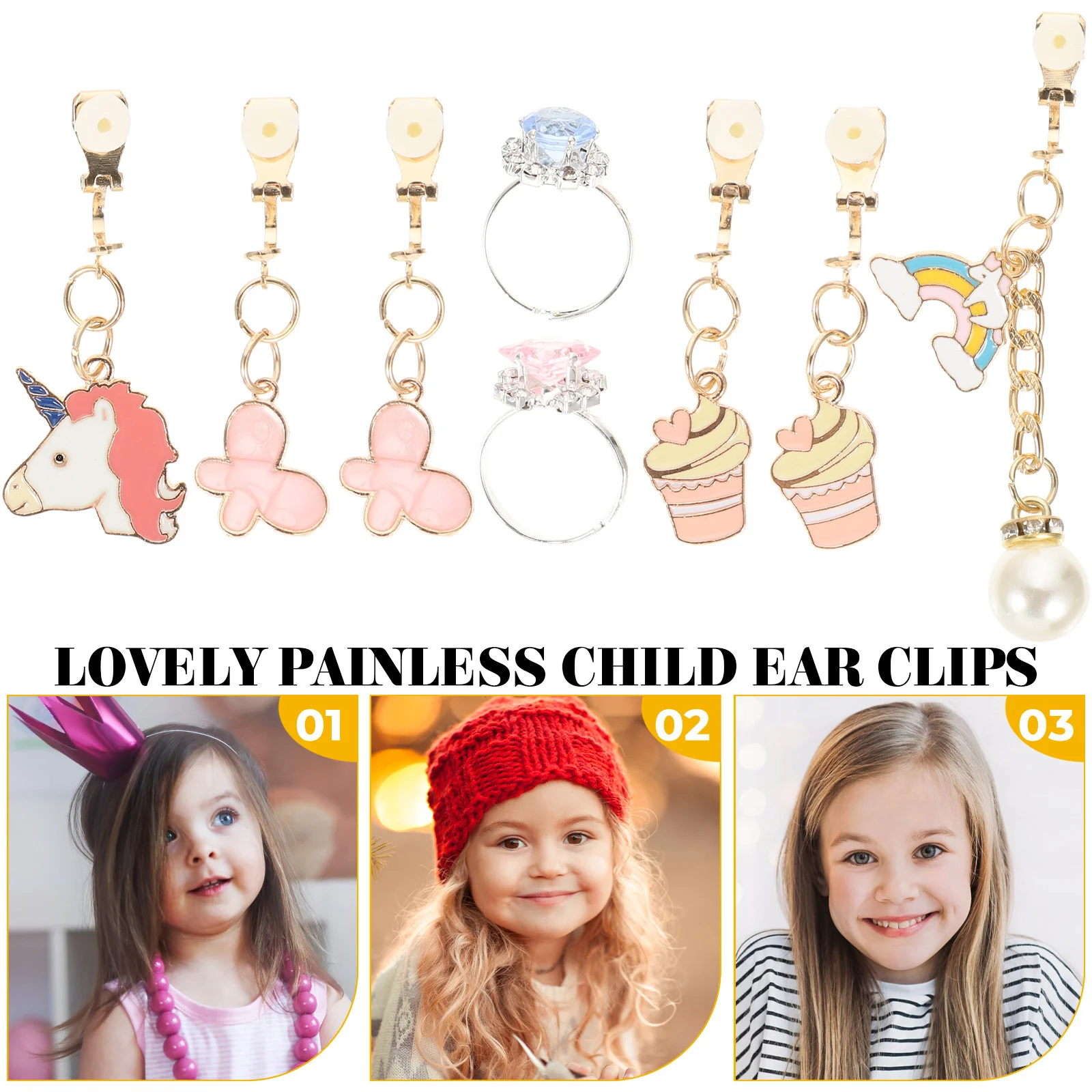1 Set Cartoon Clips For Kids Fake Ear Studs Lightweight Play Jewelry Accessories Party Favor Gift Girls Ear Decorations Clip-On
