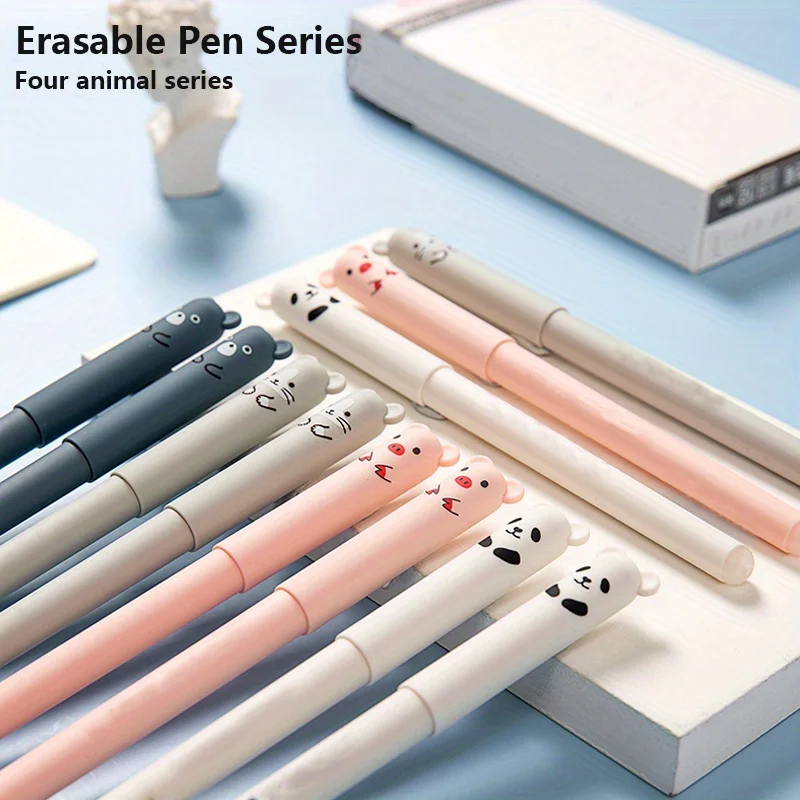 Animals Pig Bear Panda Mouse Erasable Gel Pens Set 0.5mm Washable Handle Blue Black Ink Refill Rod for Office Writing Stationery