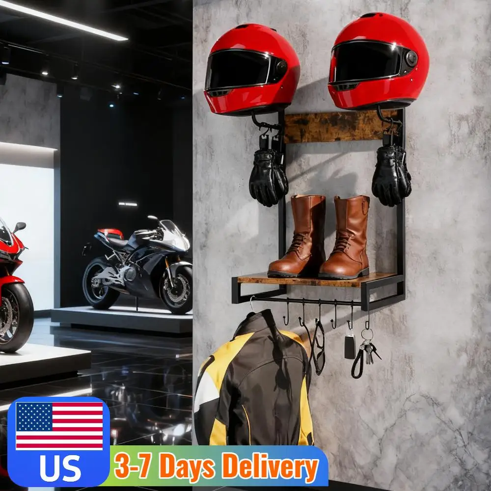 

Деревянный держатель для мотоциклетного шлема с крючками, органайзер для шлема, стойка для хранения снаряжения, стойка для хранения мотоциклетных аксессуаров