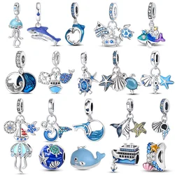 2023 New Ocean Blue Sea Turtle Dangle Bead Fit Original Charms Silver 925 Bracelet DIY Women Gift Fine Jewelry Beads