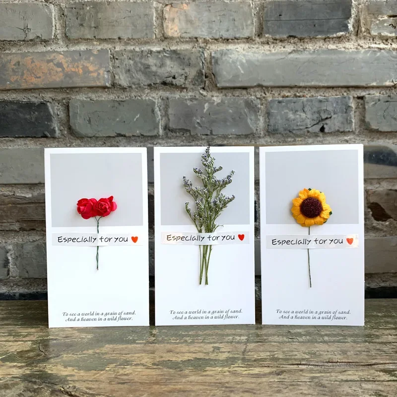 10pcs Creative Silk Flowers Greeting Card Artificial Flower Invitations Decoration Memo Cards  Flowers