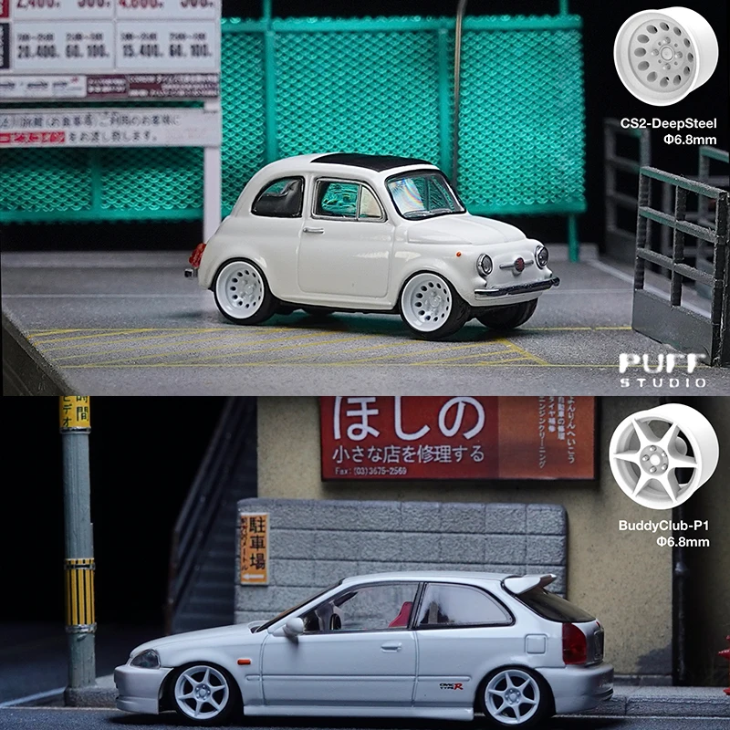 1/64 Model Car Wheels CS2&BuddyClub Wheels Diameter 6.8mm With Rubber Tires Modified Parts Racing Vehicle Toy Tomica 4pcs Set