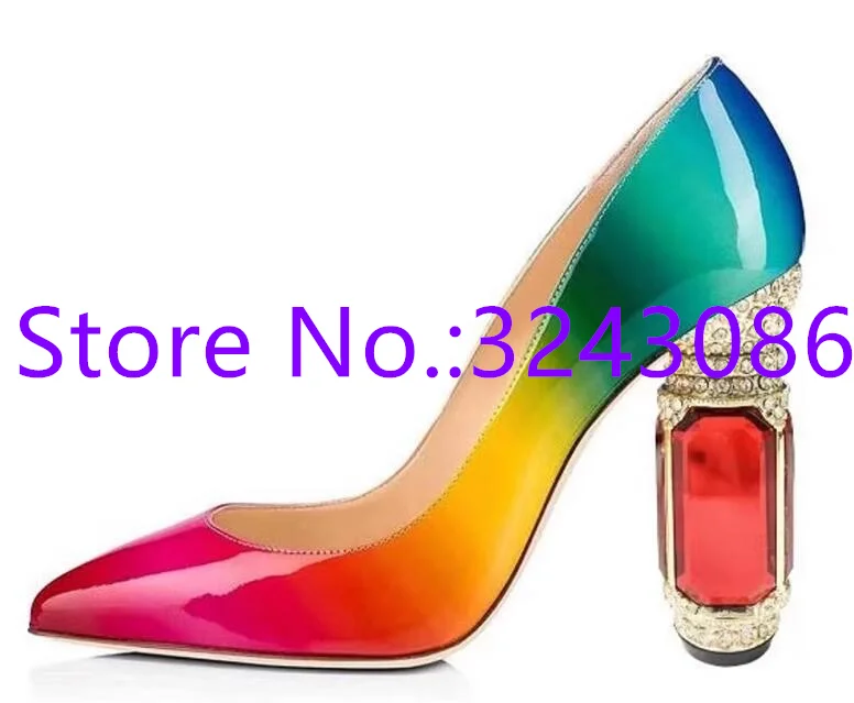 Sapatos de salto de cristal colorido para mulheres, design sexy, dedo apontado, salto alto, moda feminina, festa, novo