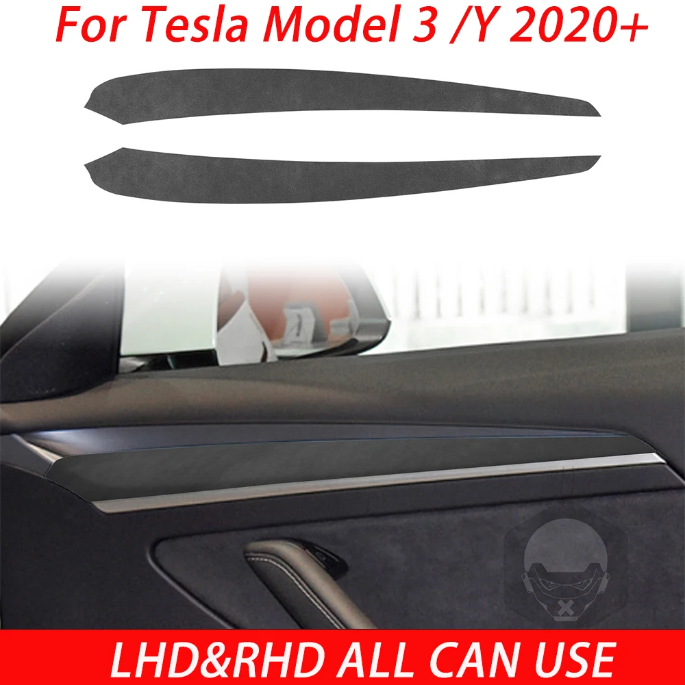 For Tesla Model 3 /Y 2020+ Black Suede Fabric Decoratives Door Panel Car Interiors Modifications Decoratives Accessories