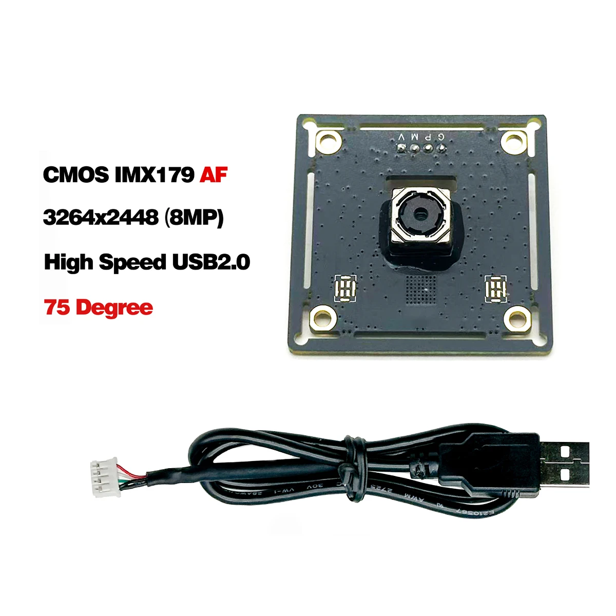 4K 8MP 3264 x 2448 HD CMOS IMX179 AF 75° High Speed USB2.0 Camera Module 15FPS For Product Vision