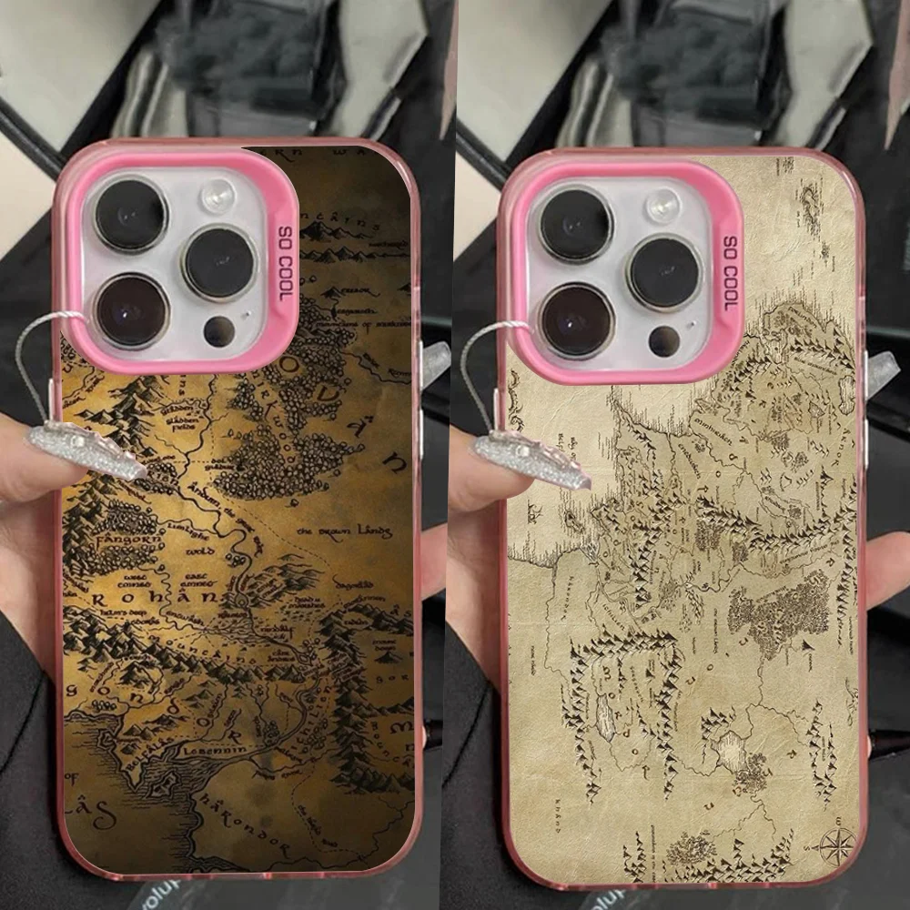 

The L-Lord of the R-Rings Map Phone Case For iPhone 16,15,14,13,12,11,Pro,Max,Plus,Mini,XS Anti Fall Pink Matte Hard Bumper