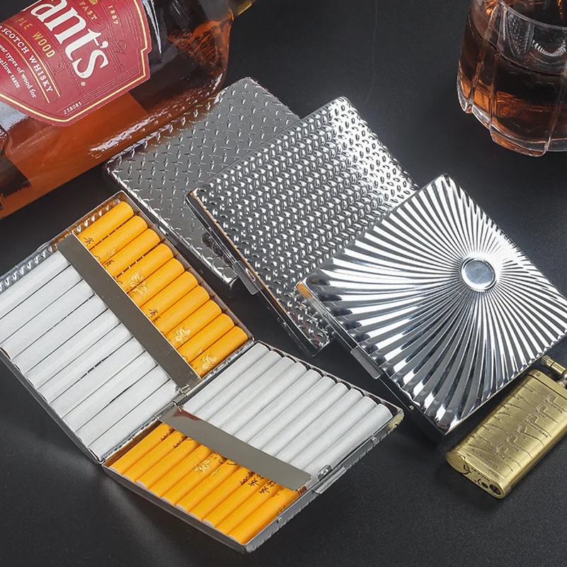 Portable Metal Knurled Cigarette Case, Suitable For Rough Smoke Clamshell Travel Cigarette Case Outdoor Smoking Use 20 Pieces