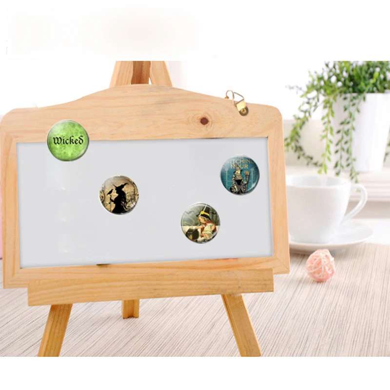 Fairytale Witch 30MM Fridge Magnet Halloween Sorceress Glass Cabochon Magnetic Refrigerator Stickers Note Holder Home Decoration