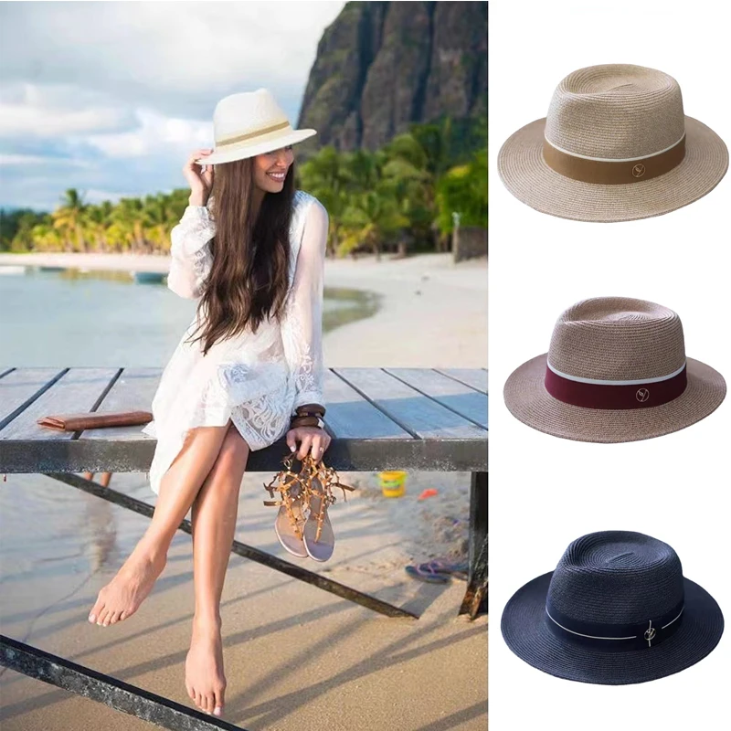 New Designer Natural Panama Soft Shaped Straw Hat Summer Women/Men Wide Brim Beach Sun Cap UV Protection Fedora Birthday Gift