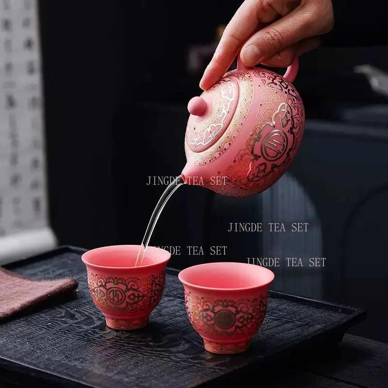 

One pot and two cups of powder clay purple clay tea set Chinese Dunhuang tea pot Kung Fu tea set