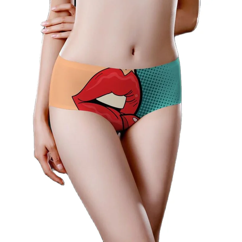 

New Funny Print Red Lip Women Panties Comfort Intimate Lingerie Briefs Traceless Ice Silk Underpants Sexy Underwear Women Panty