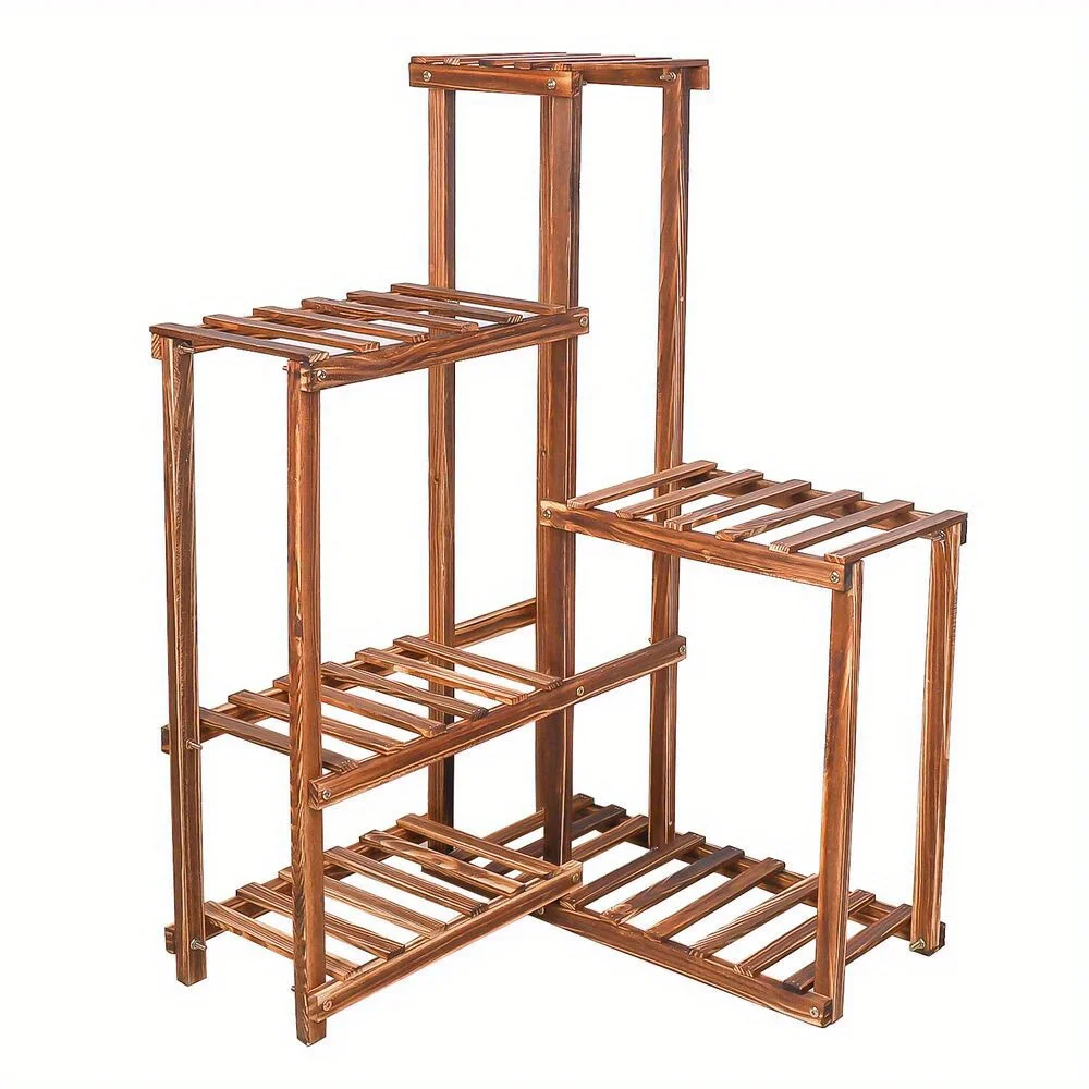 Well-arranged Wood Plant Stand Holder Flower Display Rack Indoor Outdoor Corner