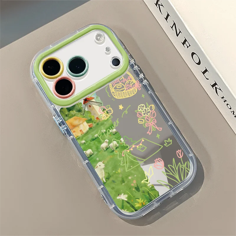 Coque Souple Transparente Effet Miroir Animaux de la Prairie Verte pour iPhone 17 Pro Max 17 Air 11 12 13 14 15 16 Pro XS X XR 7 8 Plus 17