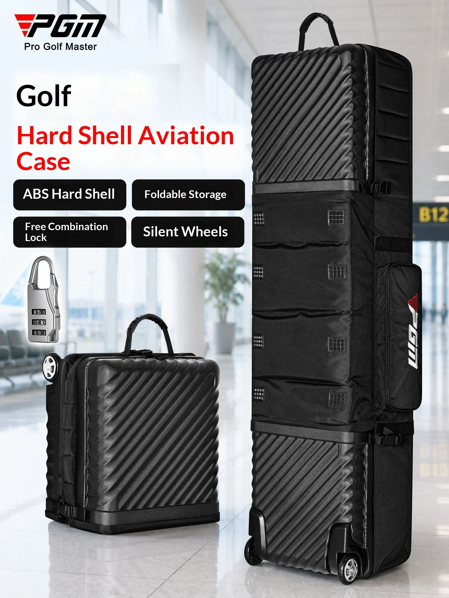 PGM Golf Hard Shell Aviation Bag Men & Women Thick Folding Air Transport Bag Travel Ball Bag Protective Cover HKB022