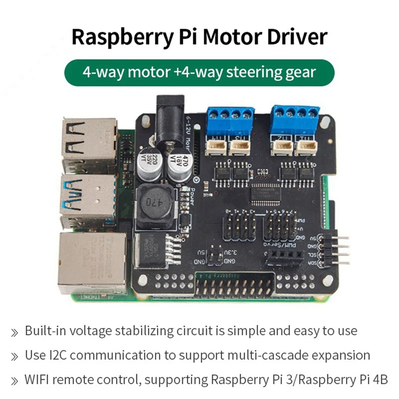 For Raspberry Pi 4B 3 Robot Expansion Board Stepper Motor Hat 4-Way Motor Wifi Remote Control