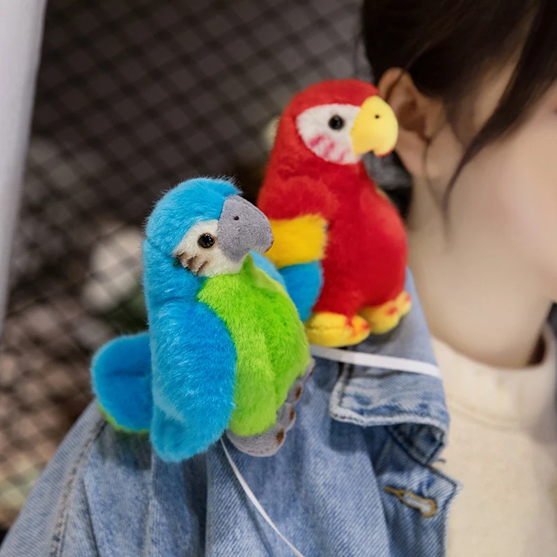 Simulation Cute Lifelike Cartoon Magnet Parrot Plush Toy Stuffed Real Life Bird Animal Plush Dolls for Kids Xmas Gift Home Decor