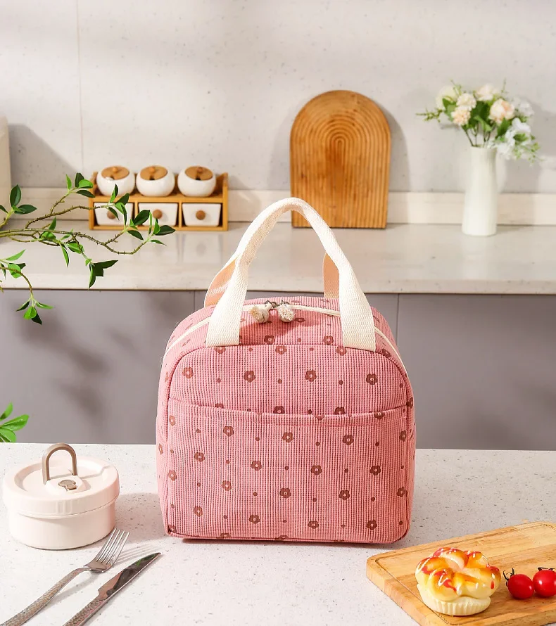 1 Stück Lunch-Tasche mit Isolierung, tragbare, isolierte Lunch-Tasche aus Cord, Erdbeer-Mahlzeitentasche, Eispackung – Detail 11