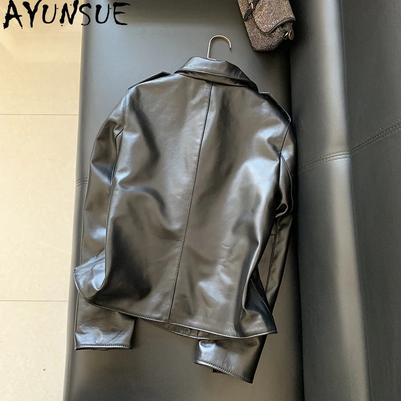 AYUNSUE Real Leather Jacket Coat Women Zippers Genuine Leather Sheepskin Motorcycle Fashion Luxury Brand Designer Ladies Tops