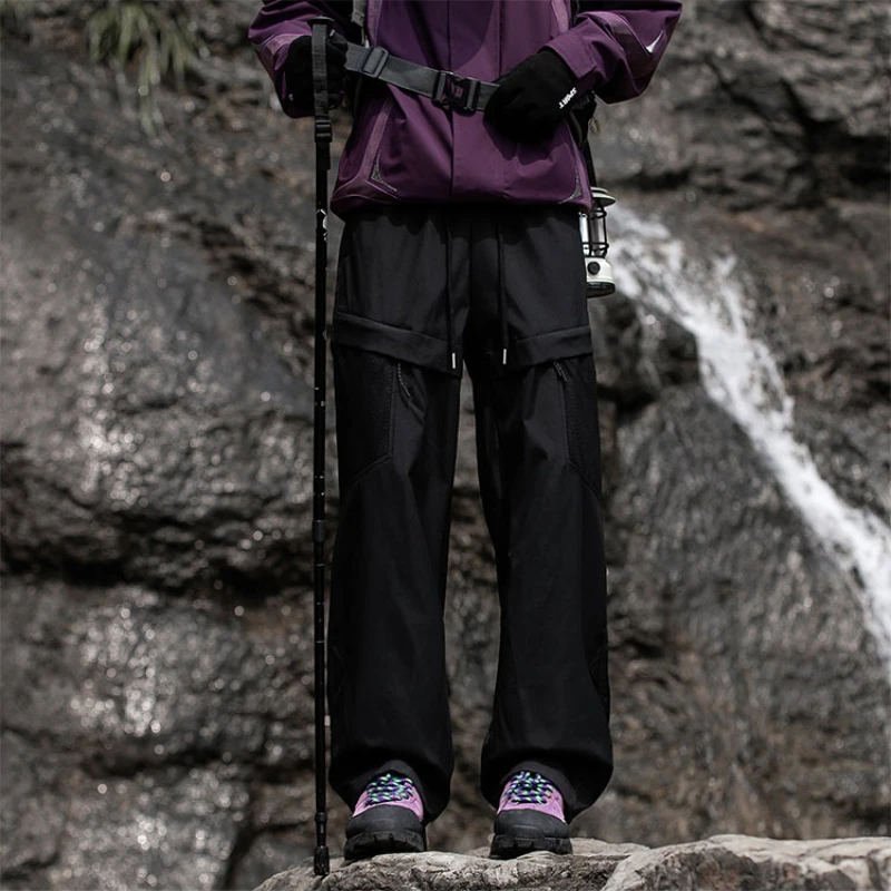 Calças de caminhada funcionais para atividades ao ar livre de outono – novo ajuste solto moderno, leve e respirável em preto,