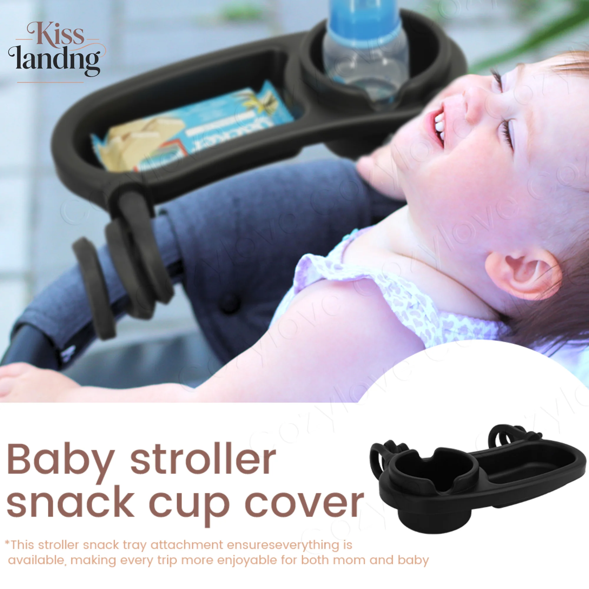 

Поднос-органайзер 2-в-1 для коляски с подстаканником | Универсальный крепящийся к коляске аксессуар для закусок, напитков и игрушек