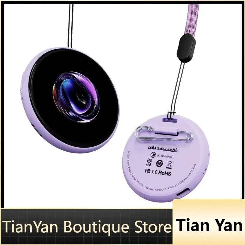 EE1 2026 New Smart AI Display Electronic Badge with Pin Lanyard Digital Video Name Tag for Employee School Event Exhibition