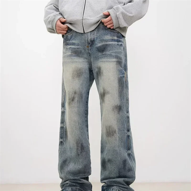 

Autumn Vintage Baggy Denim Pants For Men 2024 New Streetwear Wide Leg Distressed Jeans Y2K Goth Fashion Trousers Hombre Jean