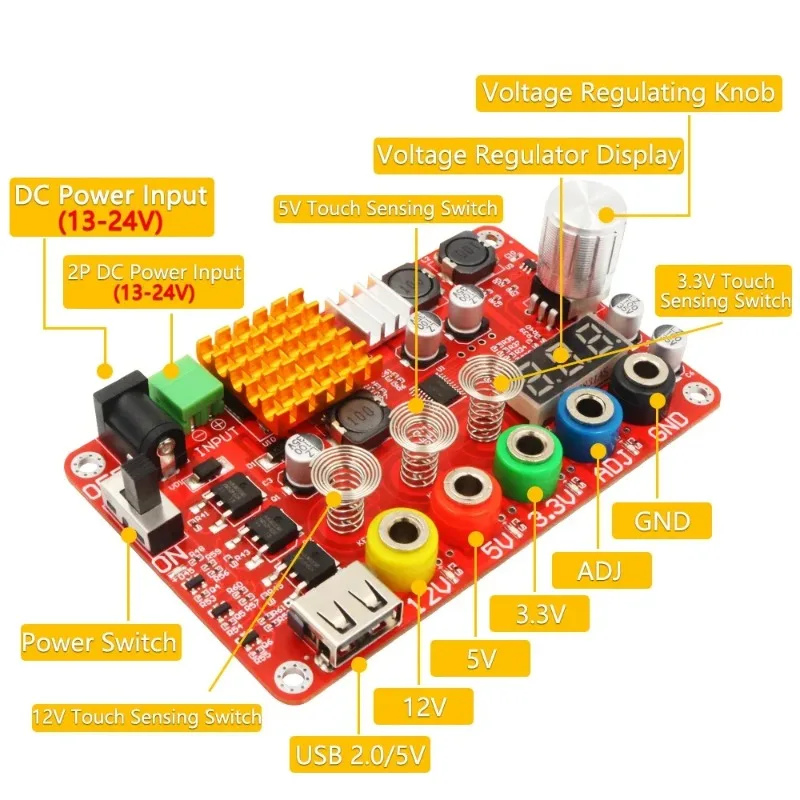 New Version of ATX Power Breakout Board and Acrylic Housing Kit, with ADJ Adjustable Voltage Knob and Touch Sensor Switch 1pcs