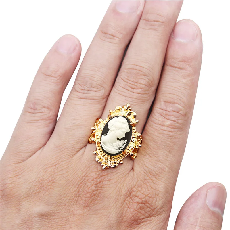 6 Colors Lady Queen Cameo Rings For Women Gold Color Flower Plant Pink Blue Cameo Ring Fashion Jewelry