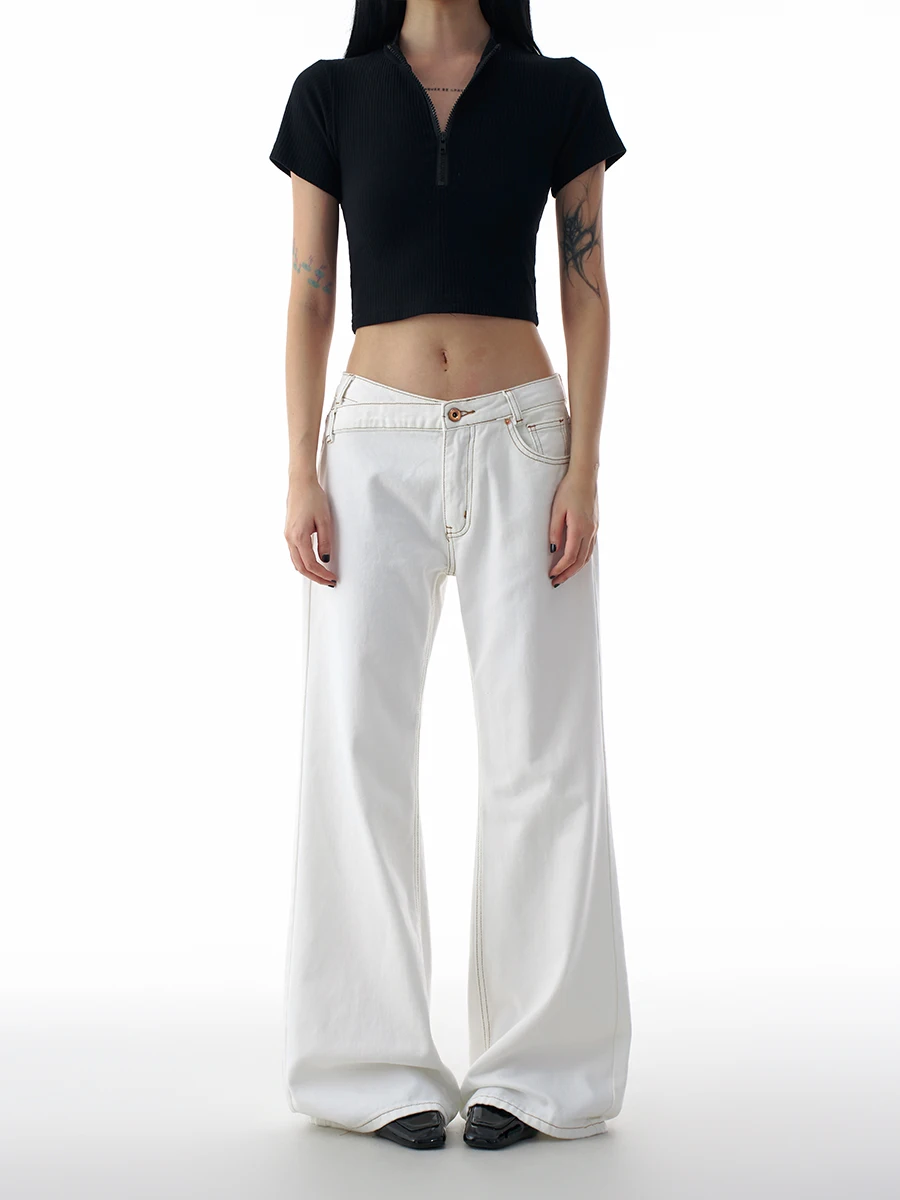 

ZHISILAO новые белые расклешенные джинсы женские винтажные свободные повседневные джинсовые брюки полной длины уличная одежда 2025 уличная одежда