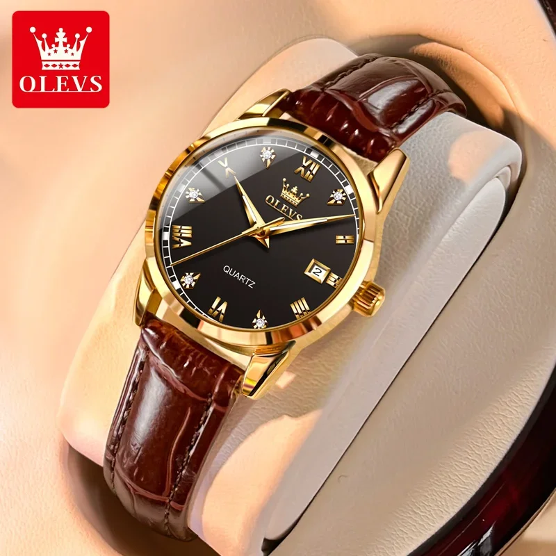 

OLEVS 6896 Quartz Women's Watch Fashion Luxury Leather Strap Brand Elegant Diamond Waterproof Luminous Calendar Women's Watch