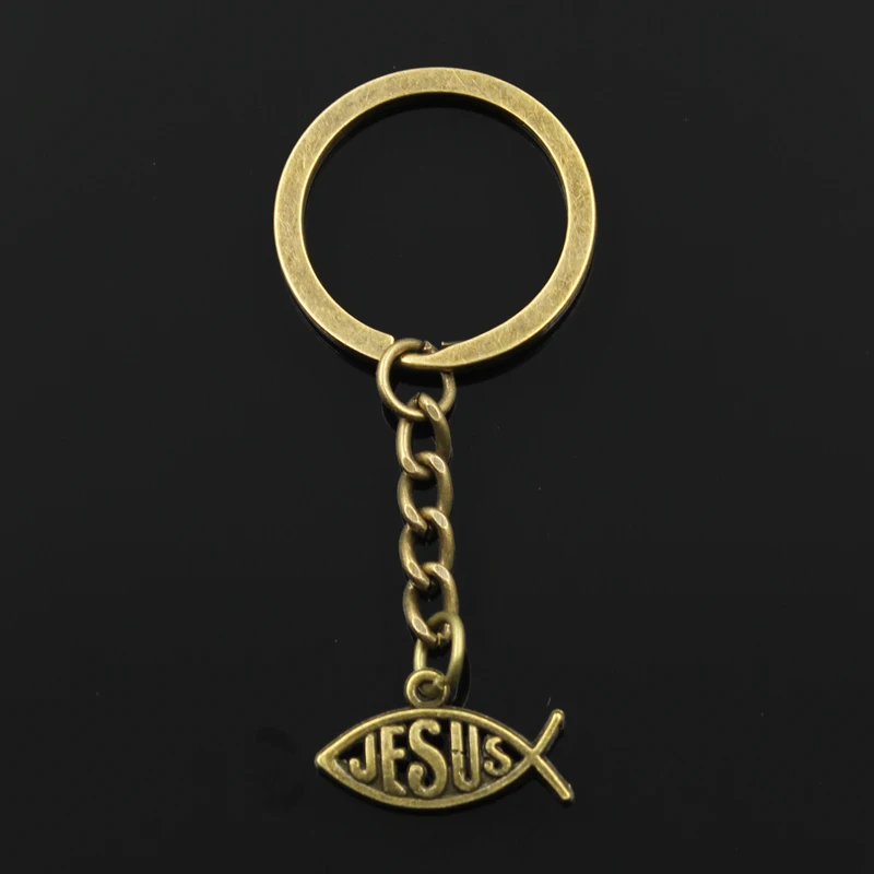 New Fashion Keychain 22x12mm Fish Jesus Pendants DIY Men Jewelry Car Key Chain Ring Holder Souvenir For Gift
