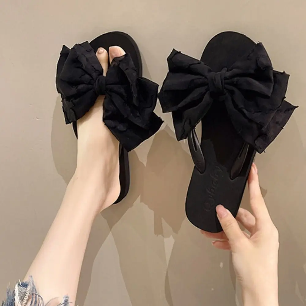 Милые шлепанцы на мягкой подошве с бантом, милые нескользящие тапочки для женщин, пляжная одежда, шлепанцы, домашние сандалии
