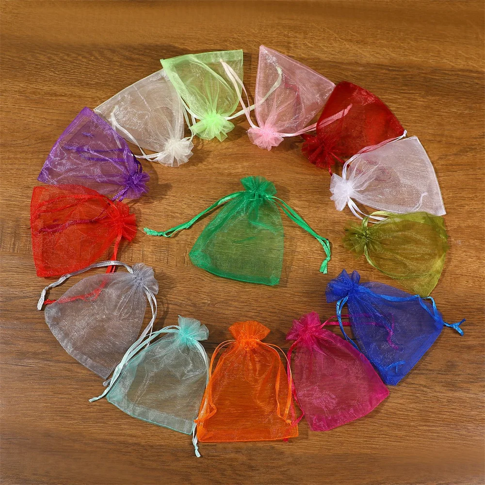 100 قطعة/الوحدة 7x9 9x12 سنتيمتر أكياس الأورجانزا حقيبة مجوهرات حفل زفاف الديكور أكياس Drawable هدية الحقائب تغليف المجوهرات